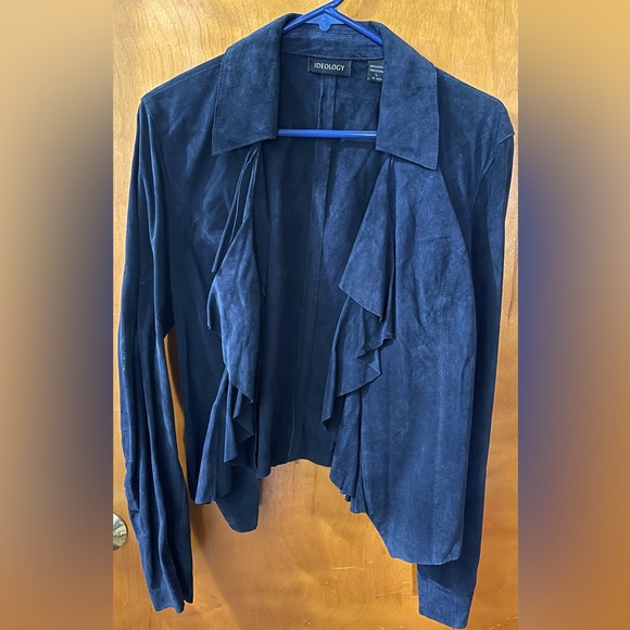 Ideology natural navy blue dyed leather fringe jacket - Picture 1 of 5